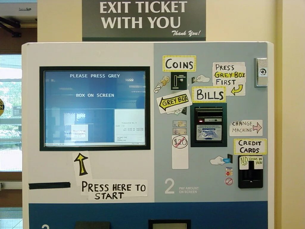 Bad user interface. Bad interface. Bad usability. Touch Screen ticket Machine. Ticket user