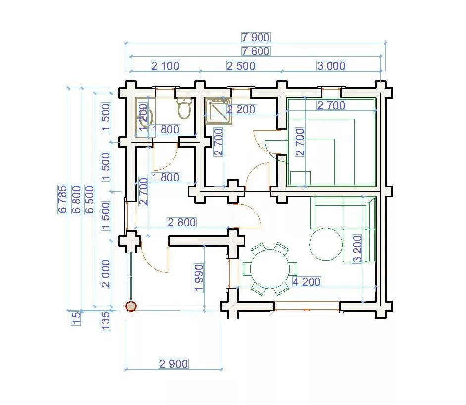 Проект бани ББ-06 (6х8м), площадью 33м² из бруса 150х150мм