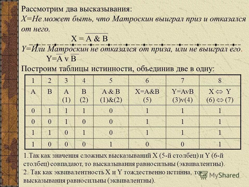 Чему равно высказывание б