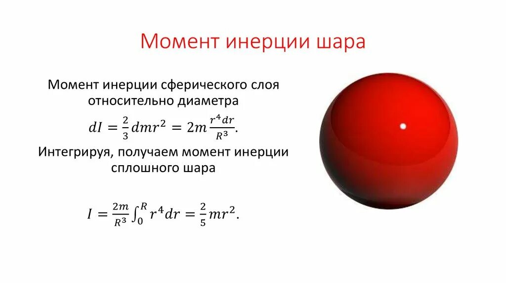 Шар и сплошной цилиндр. Момент инерции шара формула. Формула момента инерции шара относительно оси. Момент инерции сплошного шара формула. Момент инерции шара вывод.