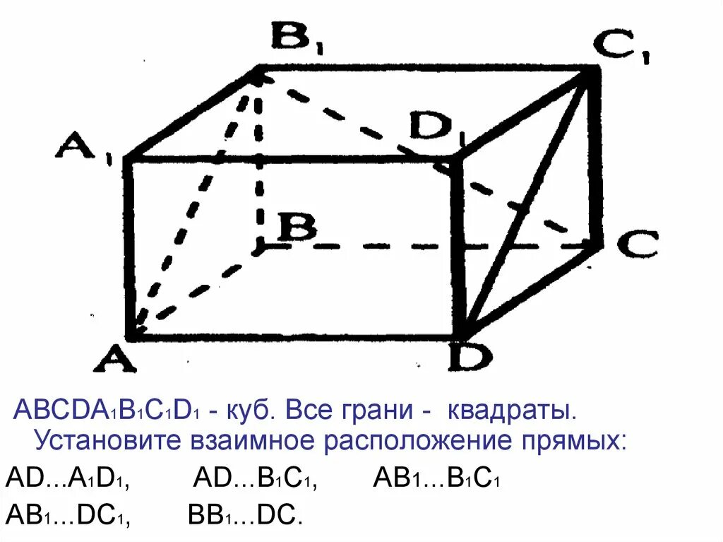 Ab 1 в кубе. Куб авсdа1в1с1d1. Куб взаимное расположение прямых. Куб abcda1b1c1d1.