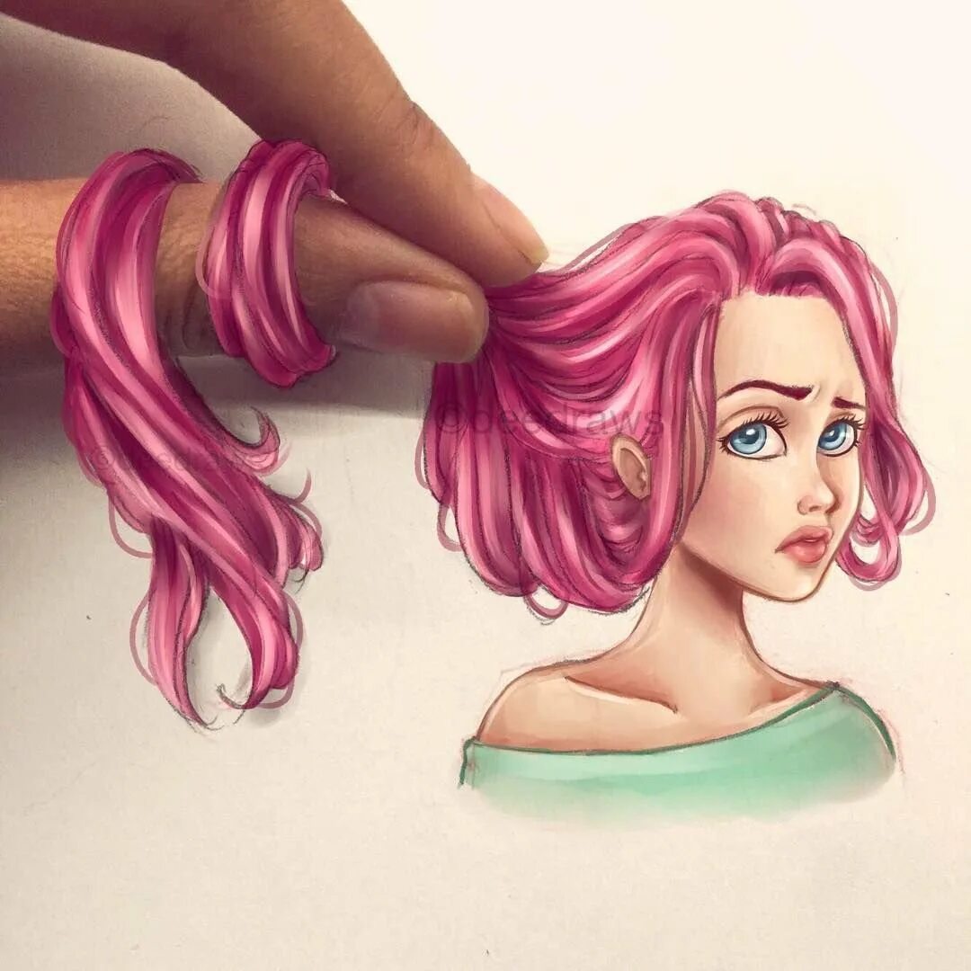 Розовая нарисованная девочка. Мультяшные прически. Мультяшные волосы девушки. Мультяшная девушка с розовыми волосами. Прически арт.
