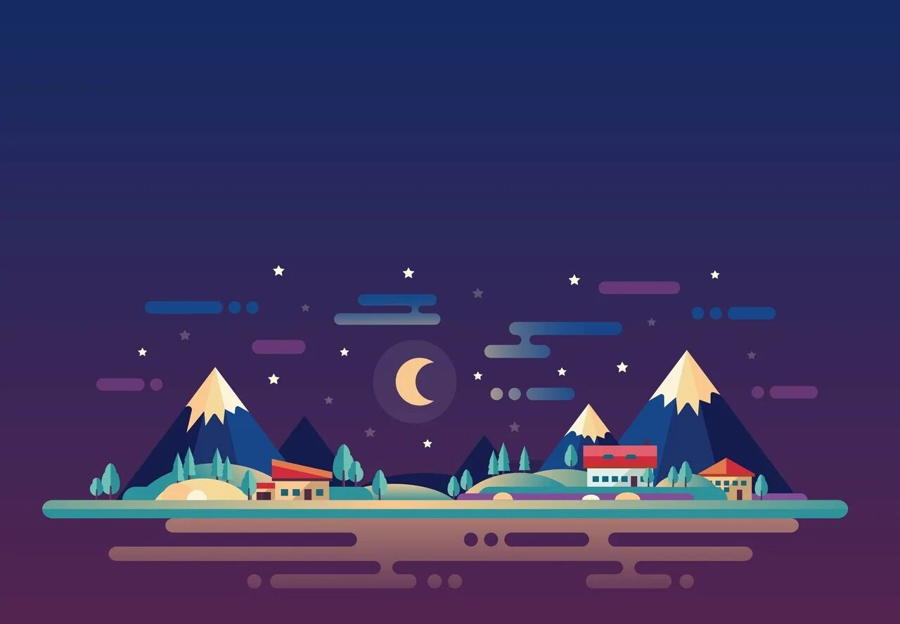 Flat night. Иллюстрация в стиле Flat. Флэт стиль в иллюстрации. Графика в стиле Flat. Изображение в стиле Flat.