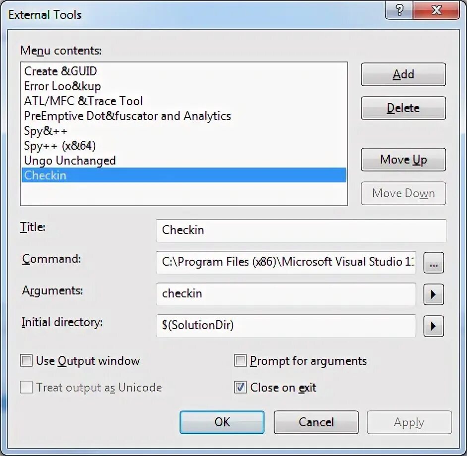 External tool. Vs 2012. vs2012 common tools.