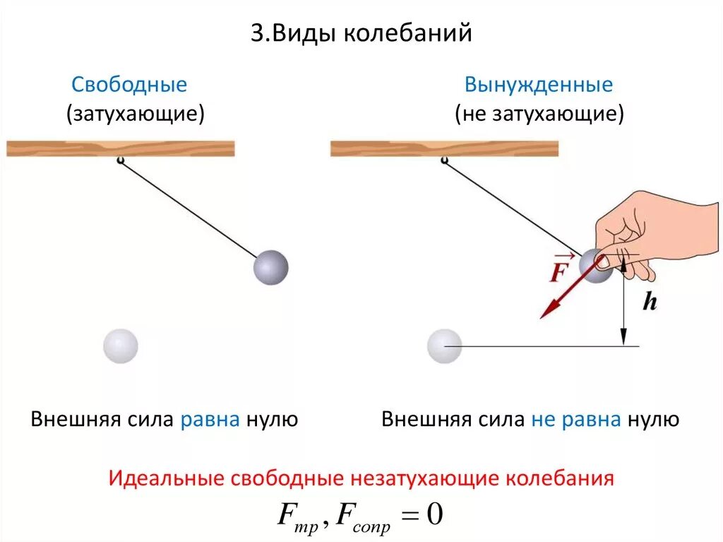 В каком случае колебания стрелки компаса затухают. Колебательное движение свободные колебания. Виды колебательных движений. Виды колебаний таблица. Виды свободных колебаний.