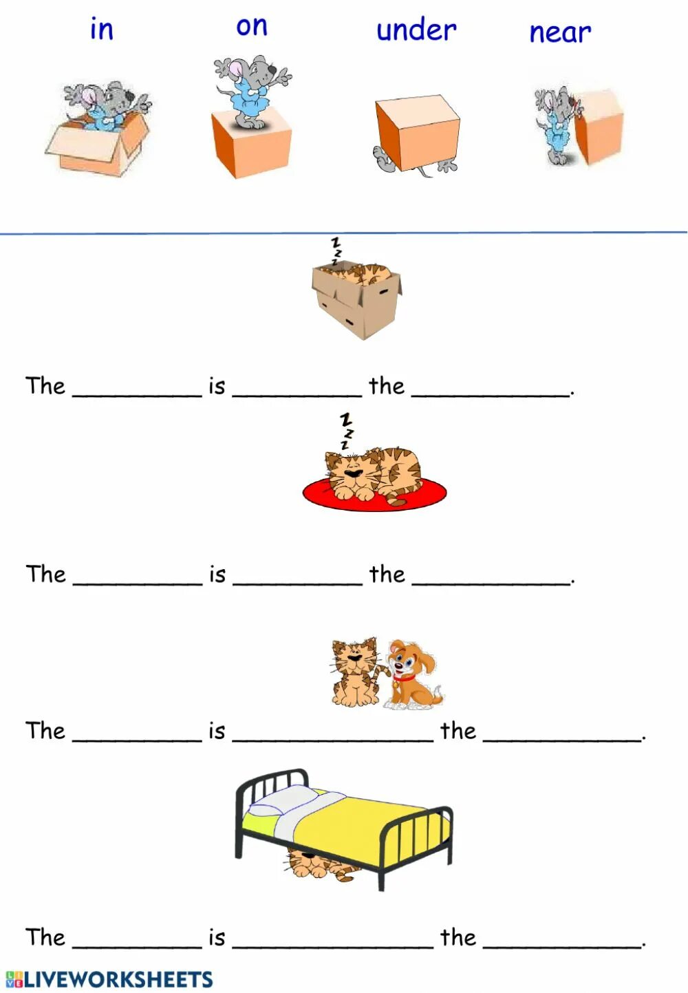 Предлоги in on under near. On in under near упражнения. on in under in near задание. in on under near worksheet. тест on in under near.