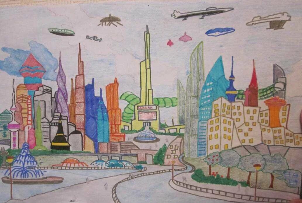 Город будущего рисунок. Фантастический город рисунок. Эскиз города будущего. Рисунок на тему город будущего. Каким я вижу свое будущее