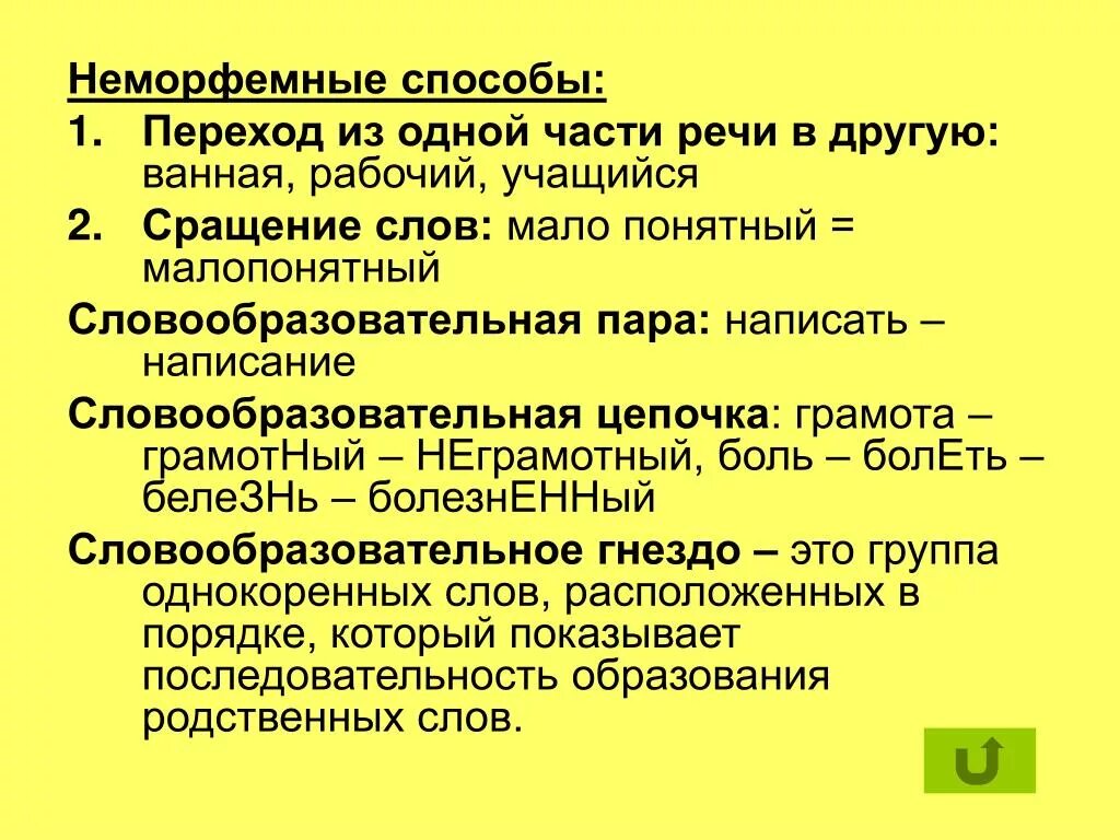 Словообразование слова правило. Неморфемные способы словообразования. Морфемные и неморфемные способы словообразования. Морфемный и неморфемный способ образования слов. Неморфемные способы словообразования примеры.