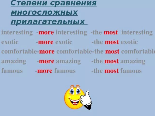 Степень прилагательного famous. Степени сравнения прилагательных в английском interesting. Interesting степени сравнения на английском. Сравнительная степень interesting в английском языке. Сравнительная степень прилагательного interesting в английском.