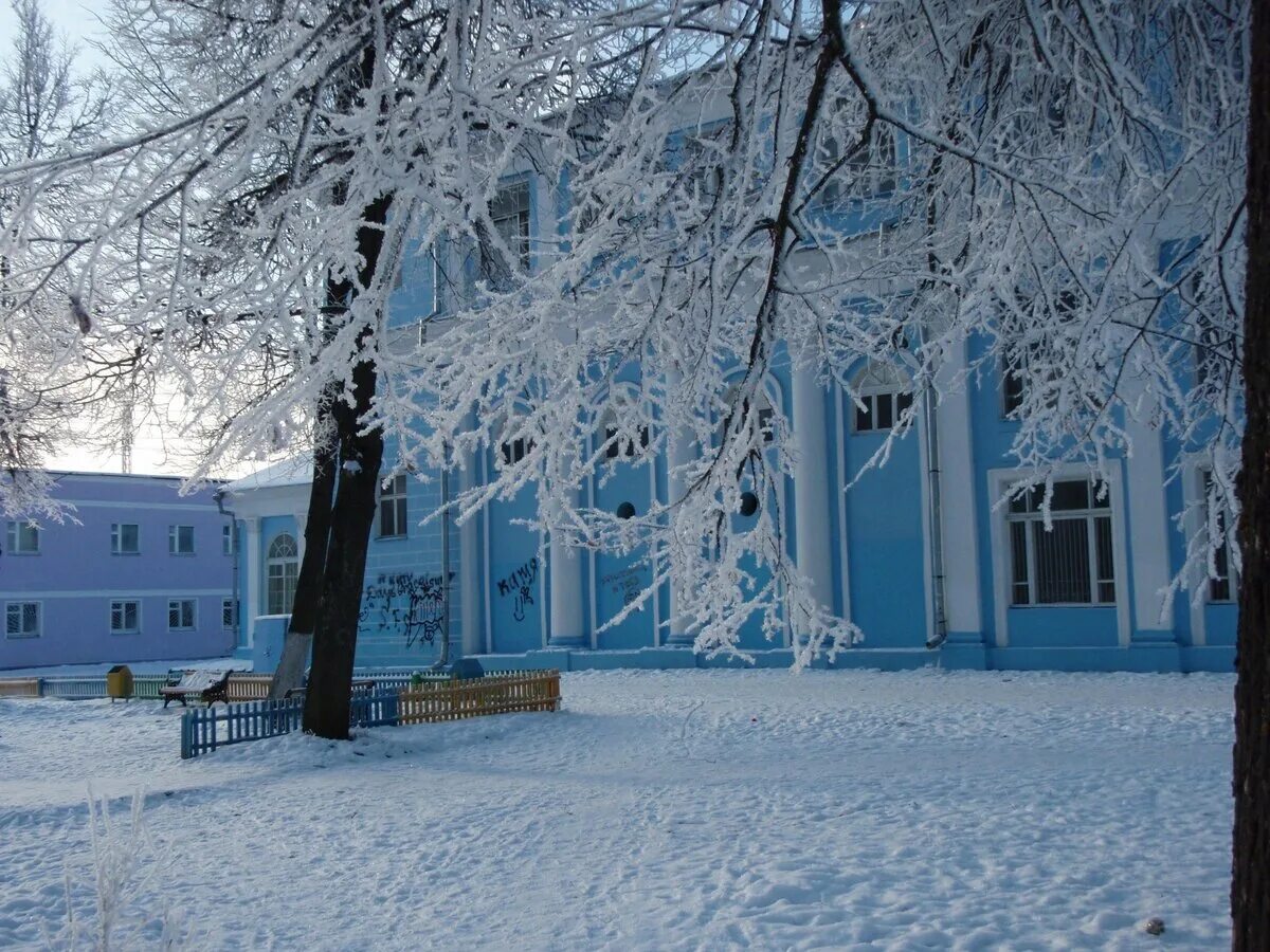 Школы г зима. Людиново Калужская область зимой. Людиново парк. ДК Гогиберидзе Людиново. Школа зима.