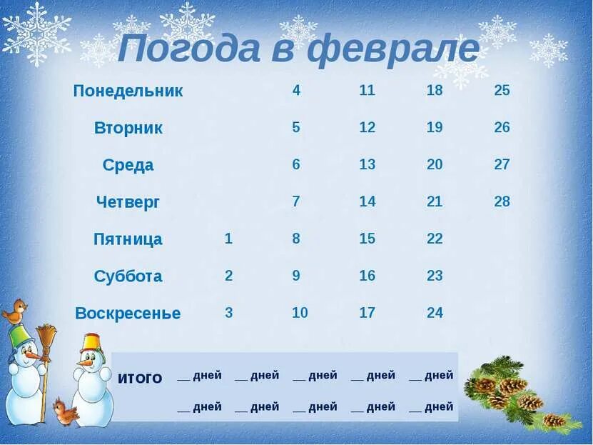 Пять понедельников пять вторников пять сред