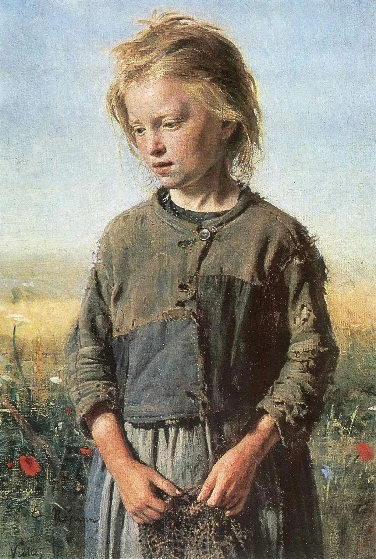 Знаменитые картины девочка. Репин нищая 1874.