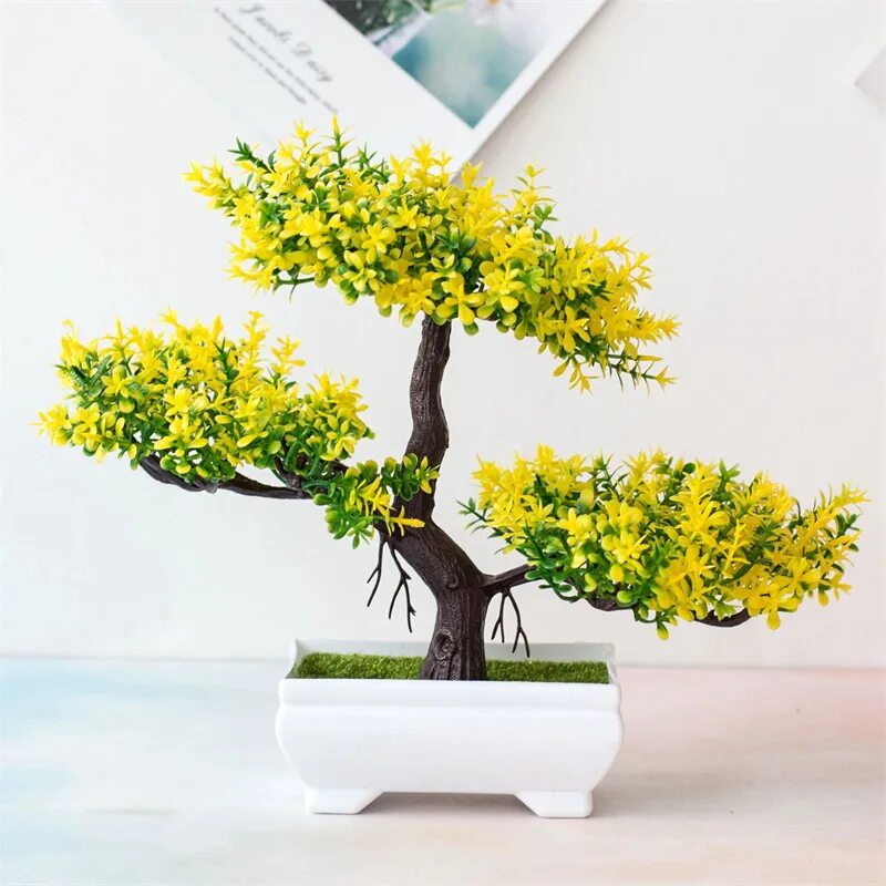 Бонсай. B54 Yellow бонсай. Декоративное дерево в горшке. Искусственные деревья. Купить деревом горшке живое