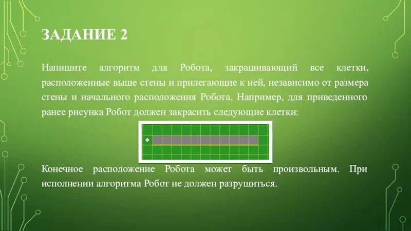 Выше расположенный. Составить для робота алгоритм закрашивания всех клеток по периметру. Информатика закрасить клетки. Задание 2 составьте алгоритм который закрашивает помеченные клетки. Робот задание 20.1 по информатике.