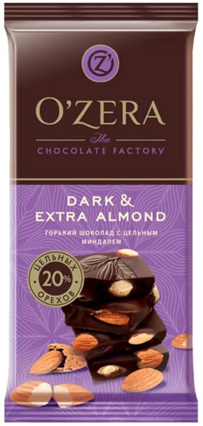 Горький шоколад с миндалем. Шоколад o"Zera Dark & Extra Almond 90г. «Ozera», шоколад Горький с цельным миндалем Dark & Extra Almond, 90 г. Шоколад о`Zera Горький Dark Extra Almond 90гр. «Ozera», шоколад Горький Dark, 90 г.