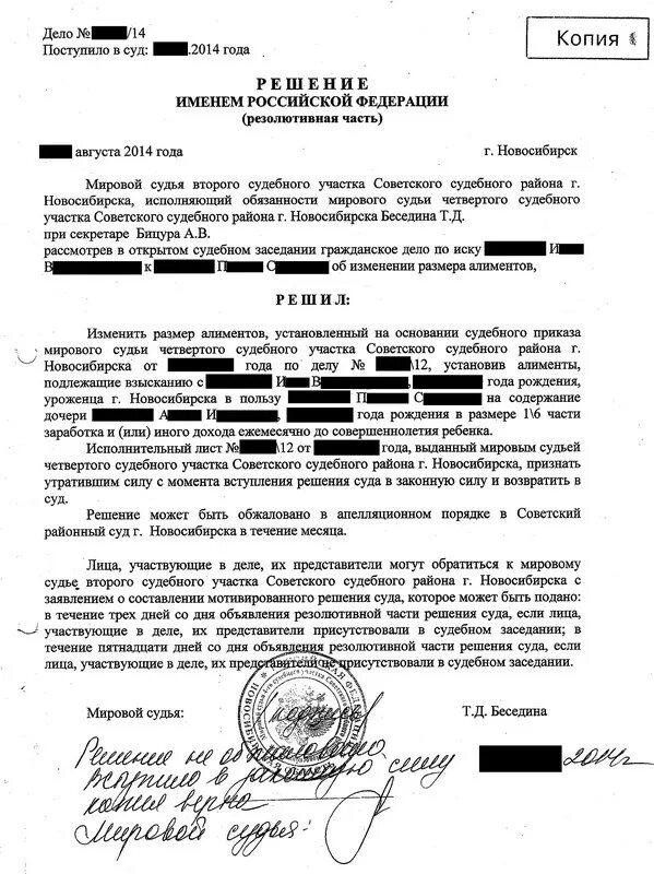 Снижение размера алиментов образец