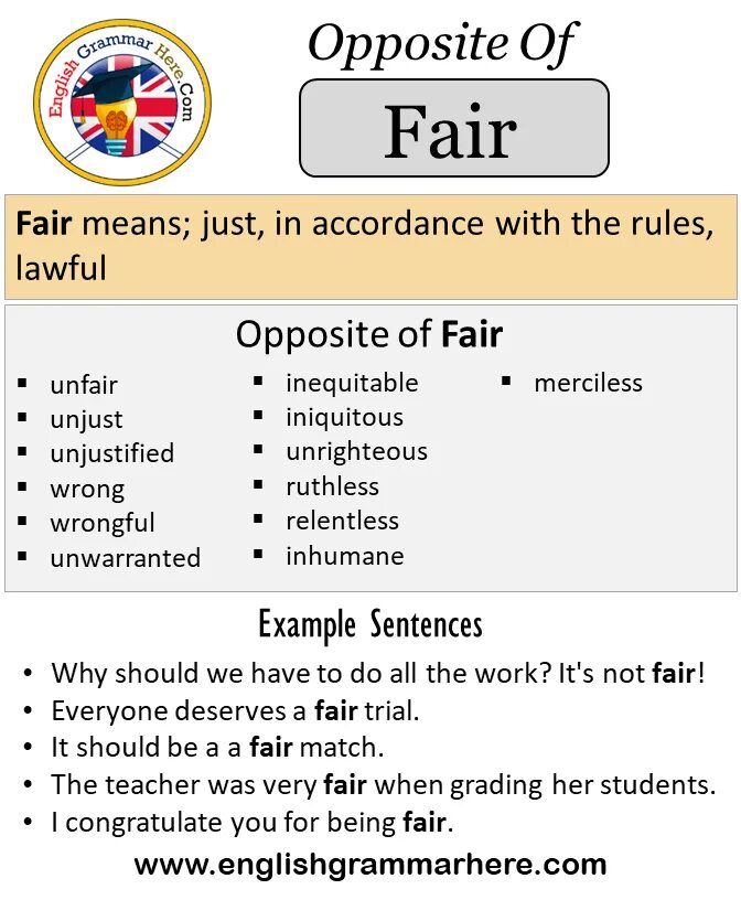 Opposite of each. Fair opposite. the opposite of fair is. fair opposite word. opposite examples.