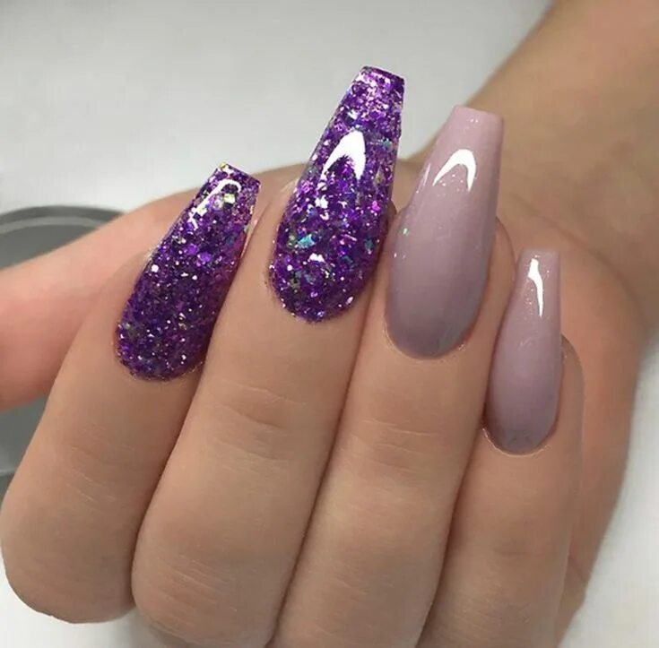 Маникюр фиолетового цвета с блестками Shining Purple Almond Stiletto Fake Nails Pointed 3D Sparkly Glitter Manicure Fa