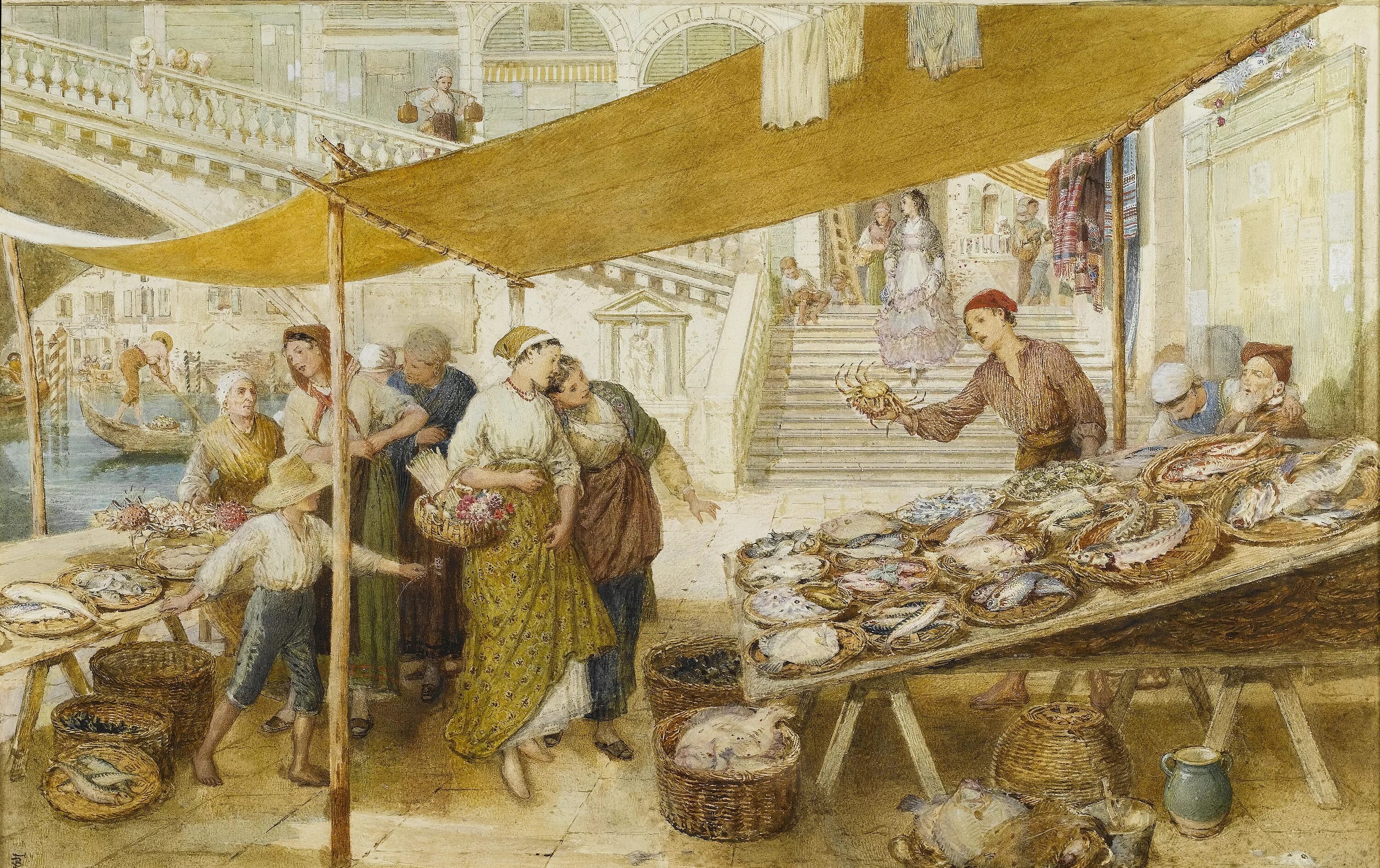Ремесло нового времени. Английский художник myles Birket Foster 1825-1899. Торговля в Англии 17 век. Торговля Англии в 17 веке. Венецианский рынок Риальто 18 век.