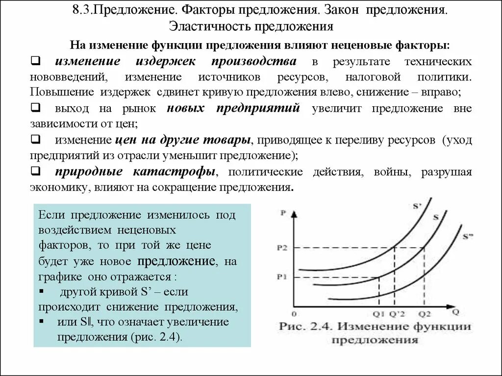 Содержание предложения в экономике. Закон предложения и его факторы. Предложение понятие факторы и закон изменения предложения. Неценовые факторы, влияющие на рыночное предложение.. Предложение кривая величина факторы закон.