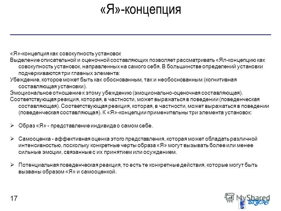 Представления индивида о самом себе. Я концепция как совокупность установок на себя. Факторы детерминации поведения личности. Детерминация человеческого поведения в деловом общении.