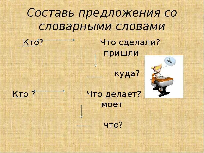 Составьте предложение со словарными словами