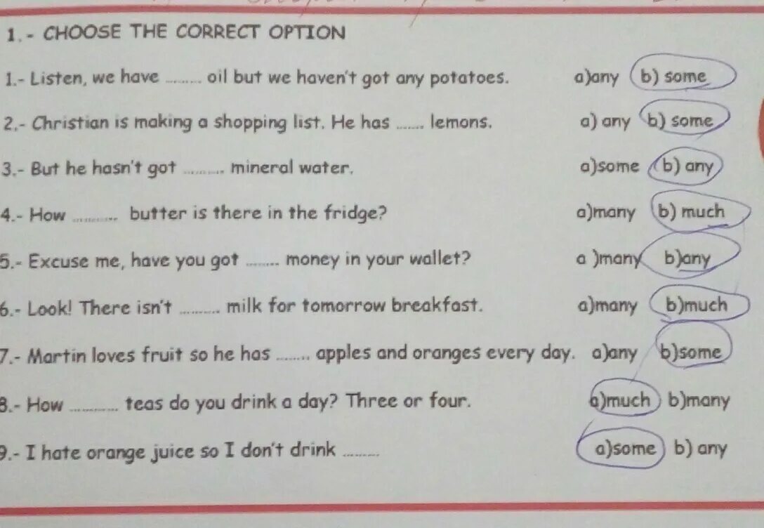 Choose the write option. Have got some any. Choose the correct options. She has got some/any Potatoes. Has got any.