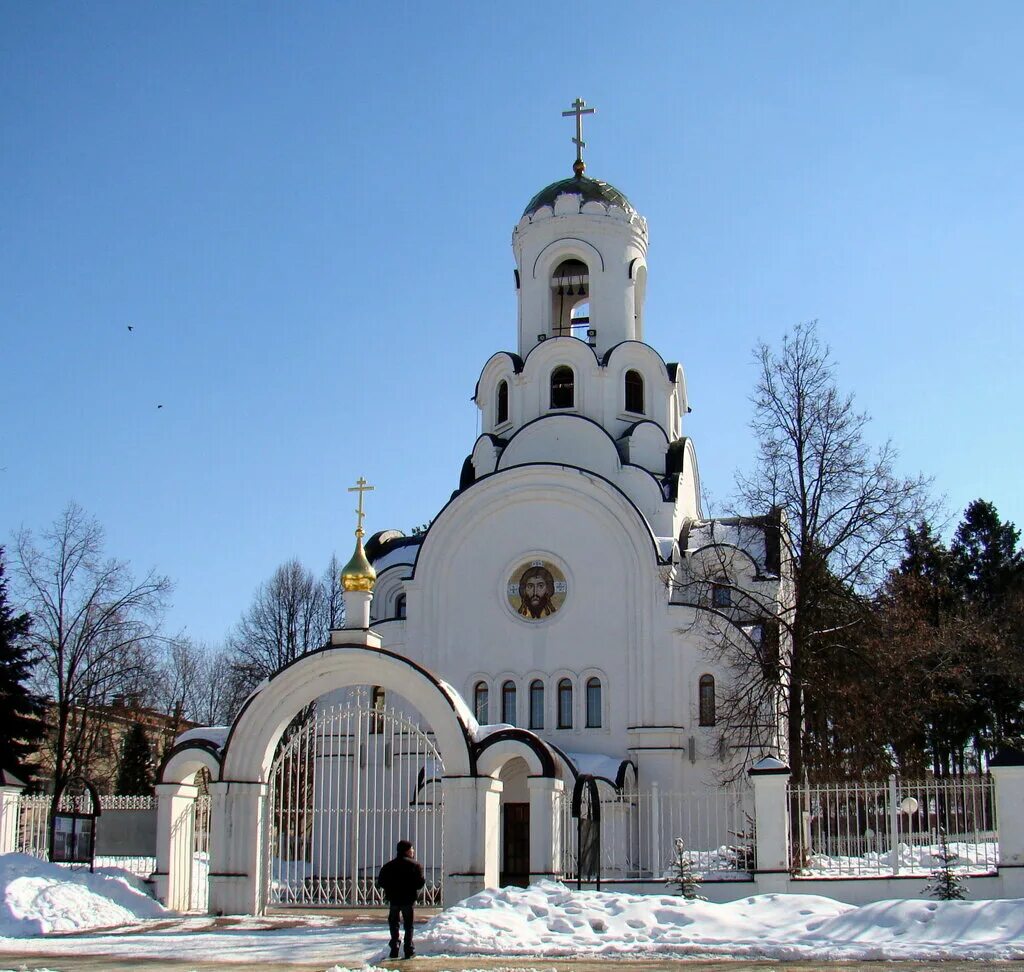Panorama: The winter Church of St. Nicholas, orthodox church, Russia, derevnya G