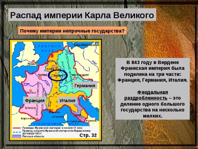 В каком году после распада государства. 843 Распад Франкской империи. 843 Год распад Франкской империи.