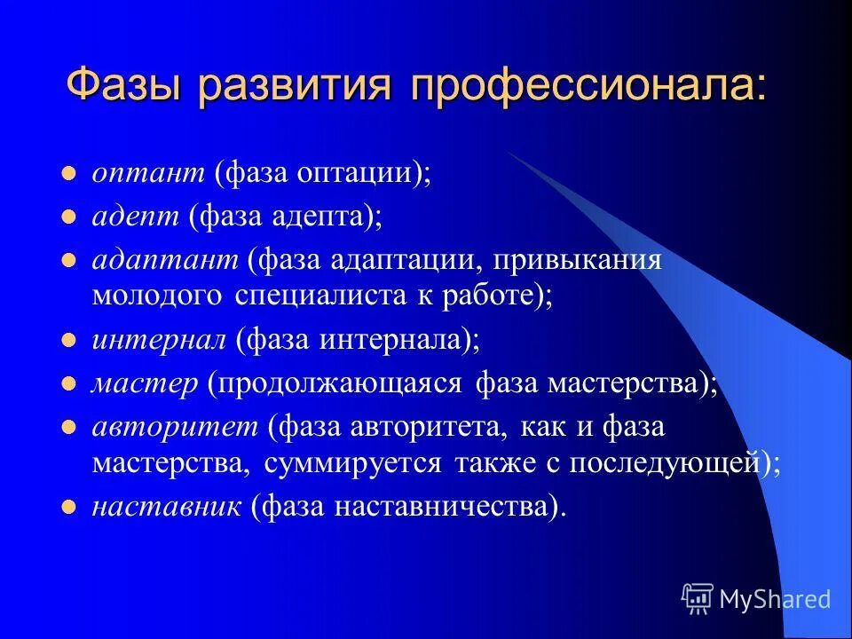 Адепт адаптант интернал. Фазы развития профессионала. фазы становления профессионала. основные стадии развития профессионала. оптант адепт адаптант интернал.