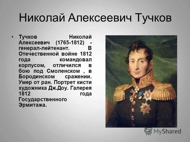 Герои отечественной войны 1812 года кратко биография. Тучков портрет 1812.