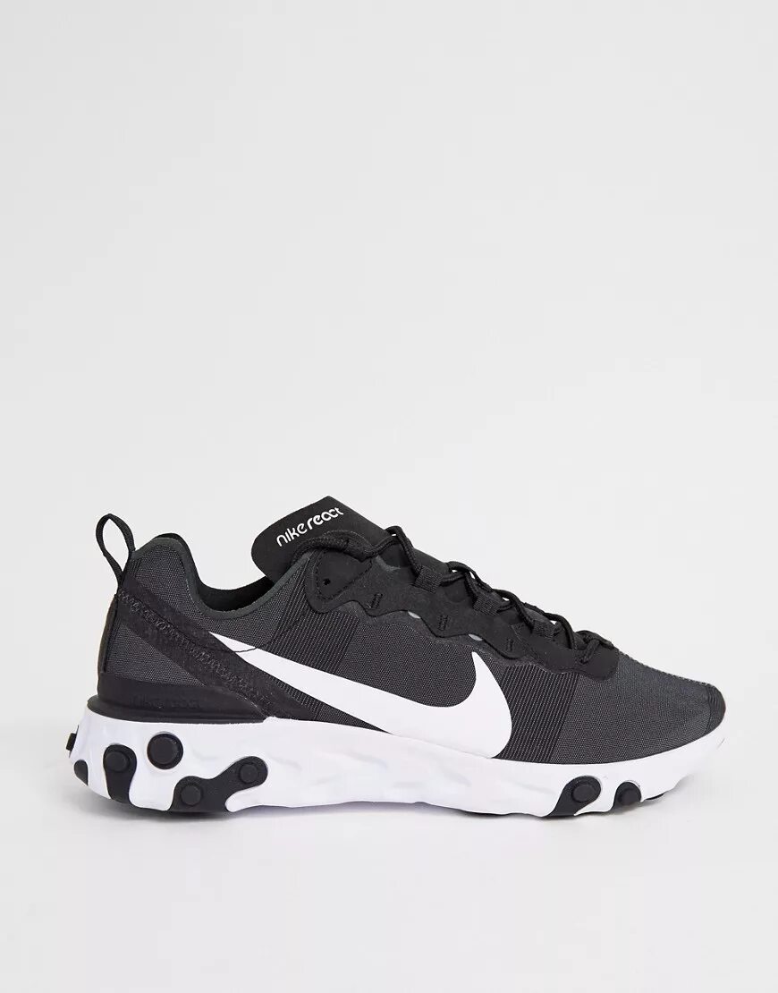 Найк мягкие. Nike React element 55 мужские черные. Черные кроссовки Nike React element 55. Nike React element 55 белые. Кроссовки Nike React черные с белым.