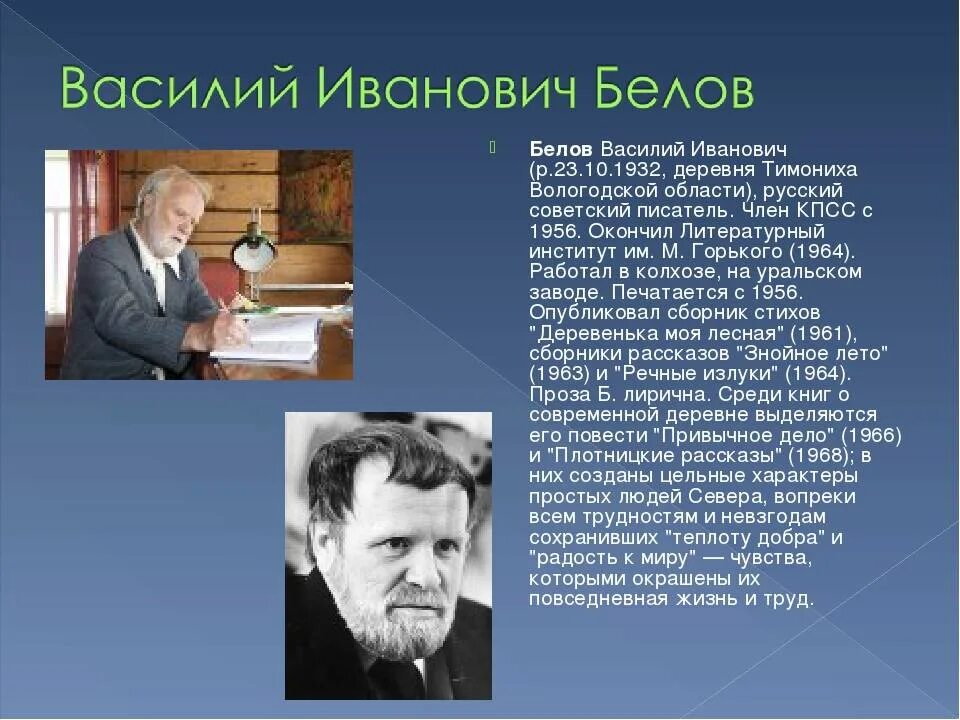 Белов на родине читать. Сообщение о Белове.