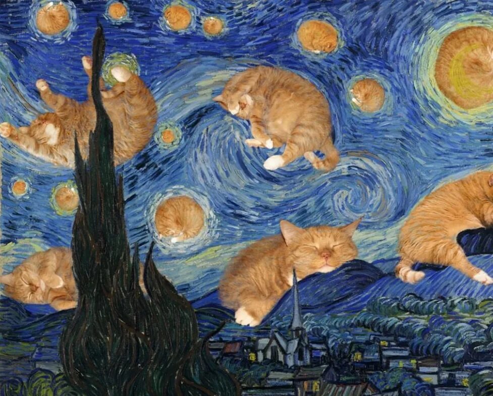 Картины с котами. Кот Ван Гог. Ван Гог кот Заратустра. Fat Cat Art Ван Гог. Звёздная ночь Ван Гог с котом.
