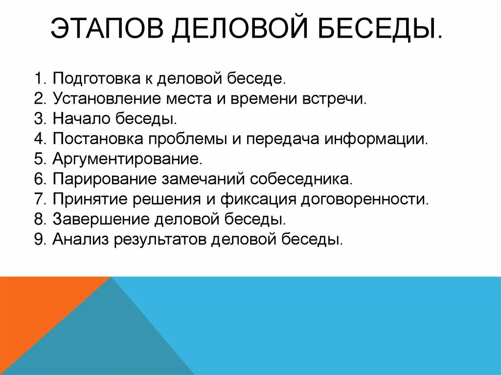 3 этап деловой беседы. Фазы деловой беседы. Этапы деловой беседы. Перечислите этапы деловой беседы. Установите последовательность этапов деловой беседы.