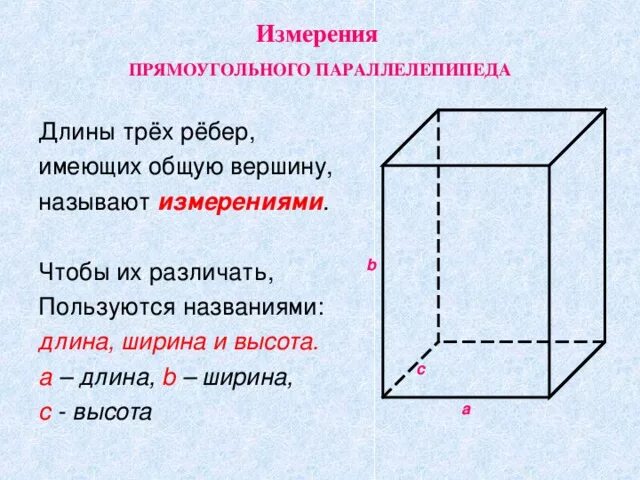 Измерения прямоугольного параллелепипеда. Измерения прямоугольника параллелепипеда. Вершины прямоугольного параллелепипеда. Три измерения прямоугольного параллелепипеда.