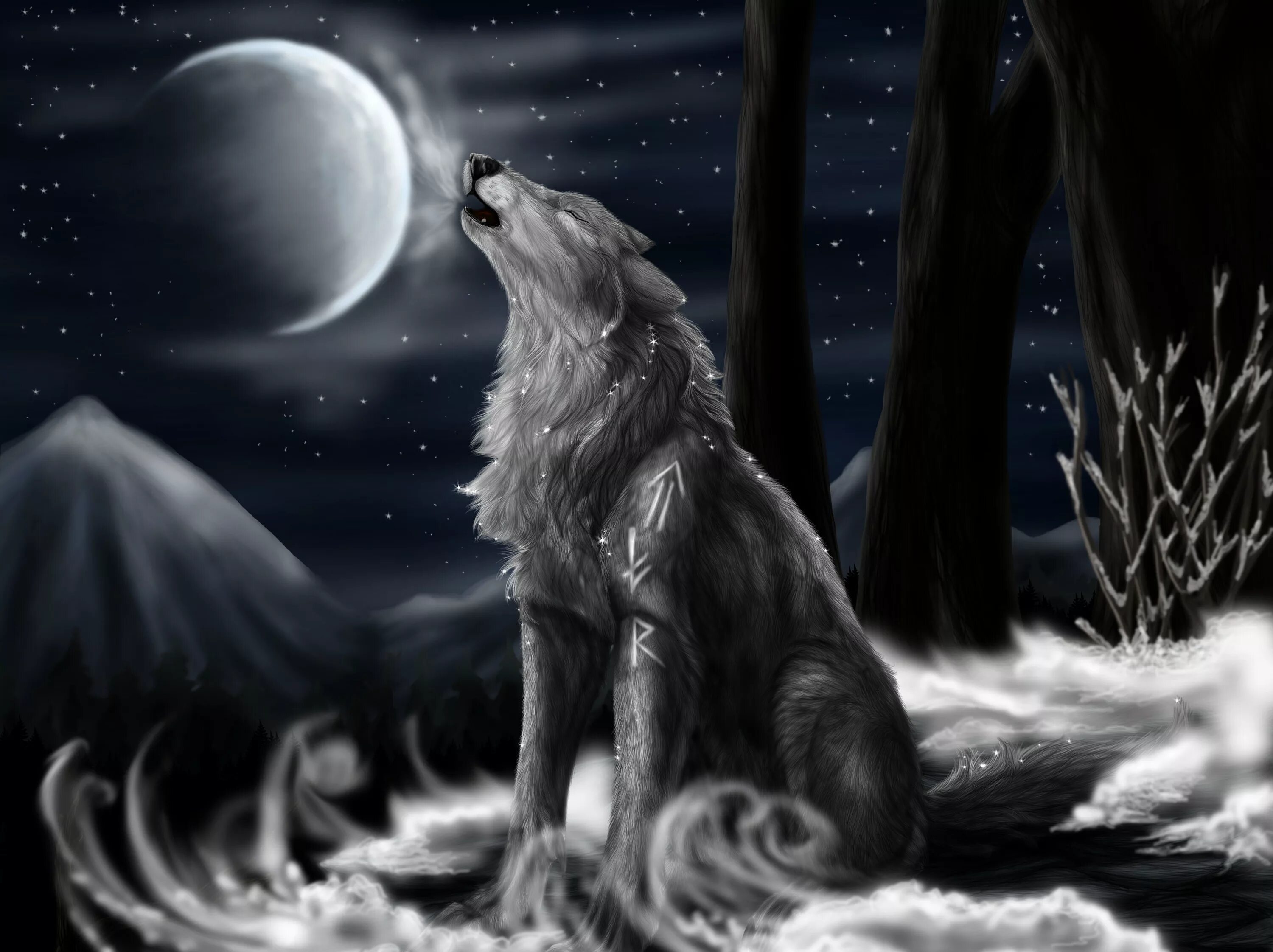 Волками воем на луну песня. Волк фэнтези. Волк и Луна. Волк воет на луну. Волк арт.