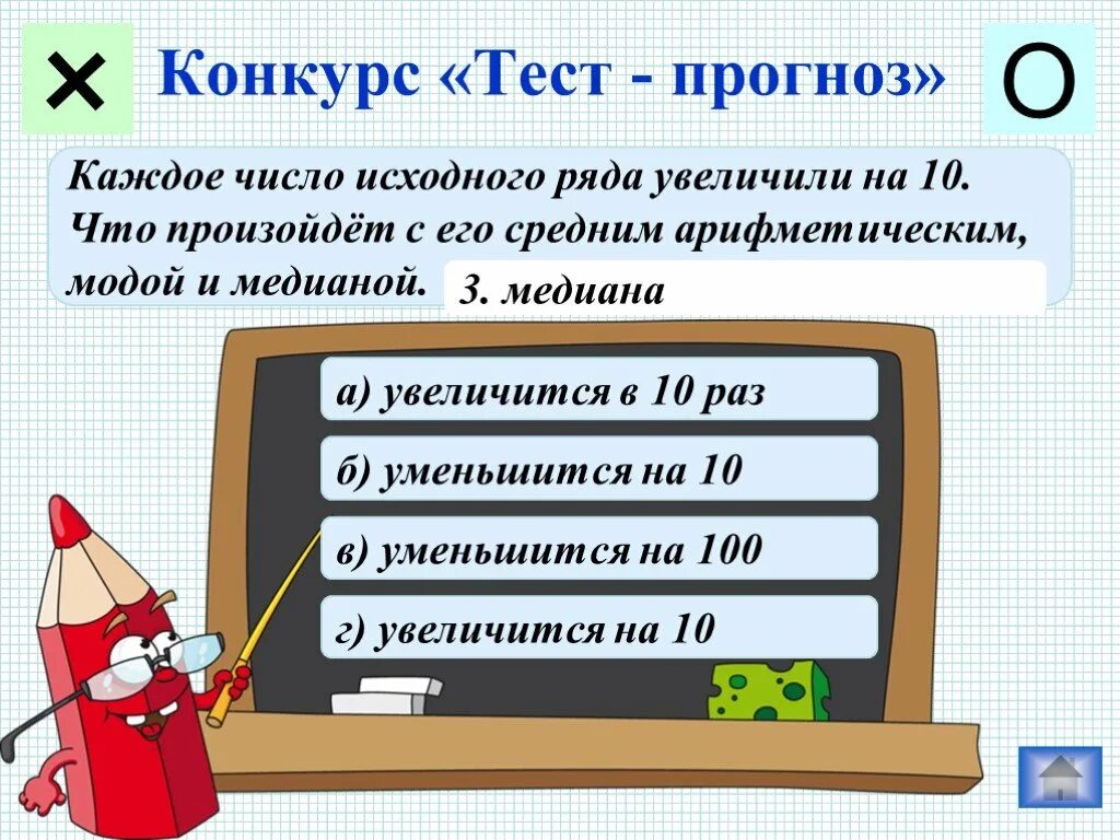 Тест прогноз 2. Конкурс тест. Увеличьте 1/10 в 10 раз уменьшите 1/10 в 100 раз. Увеличить в 10 раз. Увеличить на 10.