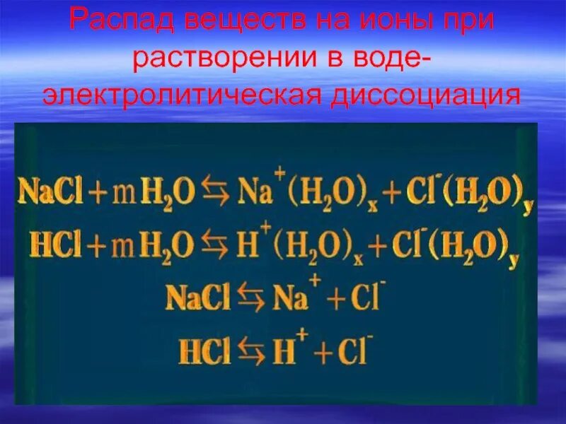 Распад вещества на ионы. Электролитическая диссоциация. Процесс распада вещества на ионы. Какие вещества не распадаются на ионы. Ионы растворяются в воде