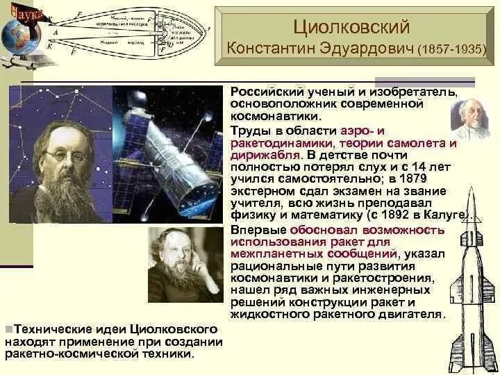 Основатель современной космонавтики. К Э Циолковский достижения.