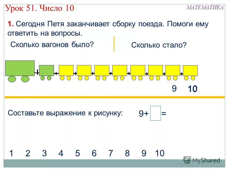 Математика 2 класс 51 урок. Сколько всего вагонов в поезде. Поезд чисел десять. Сколько вагонов в каждом поезде. Вагонов сколько схему надо найти.