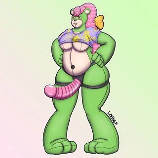 ...bear, dildo, female, green fur, living plushie, mommy kink, pink hair, p...