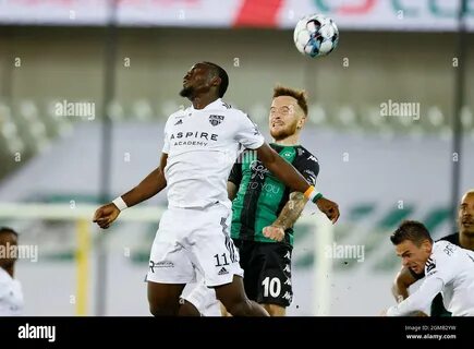 Eupen's Konan Ignace N'Dri and Cercle's Dino Hotic fight for...