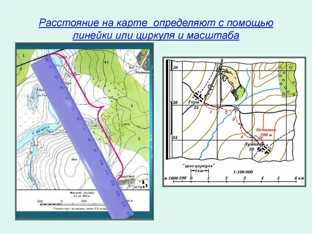 Линейка для измерения расстояний по топографической карте. Измерение расстояний по топографической карте. Карта местности с масштабом. Топографическая карта с масштабом. Определениерассточний по карте.