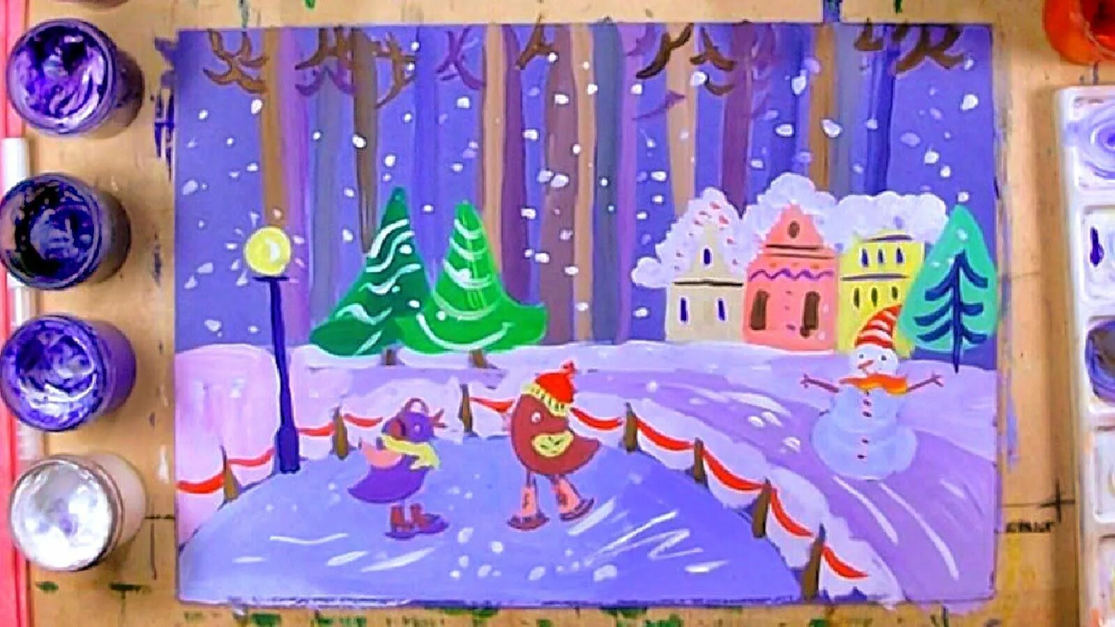 Краски зимы детям 5 лет. Рисунок красками зима. Краски зимы детям 5 лет. Необычная техника рисования. Рисование зимы красками.