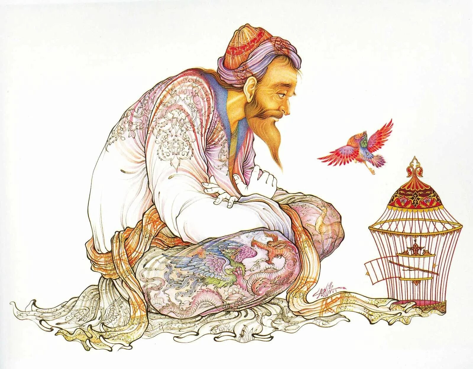 Индийская сказка птиц. Суфийский мудрец. Иллюстрации к сказкам Востока. Восточный мудрец. Восточные сказки иллюстрации.