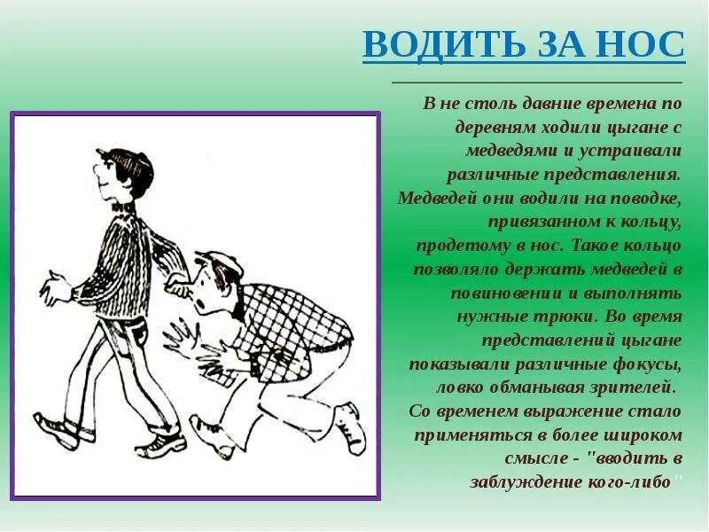 Потянул носом одним словом. Водить за нос фразеологизм. Водить за нос значение фразеологизма. Объяснение фразеологизма водить за нос. Тащить за нос фразеологизм.