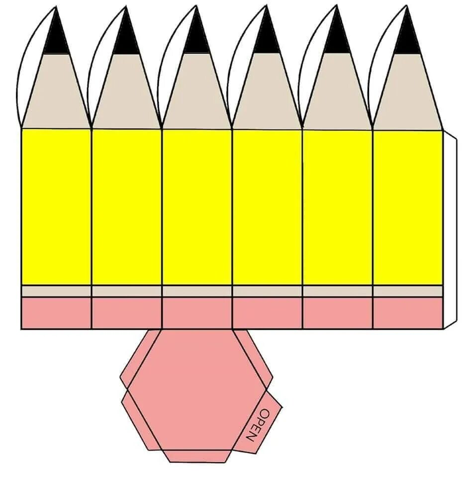 Бумажные поделки самоделки. Развертки для детей. Развертка для склеивания. Развертка карандаша. Развертка коробочки для карандашей.
