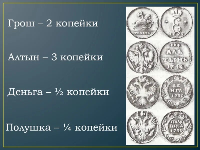 Грош и Алтын. Старинные деньги Алтын. Монета грош на Руси. Полушка деньга Алтын.