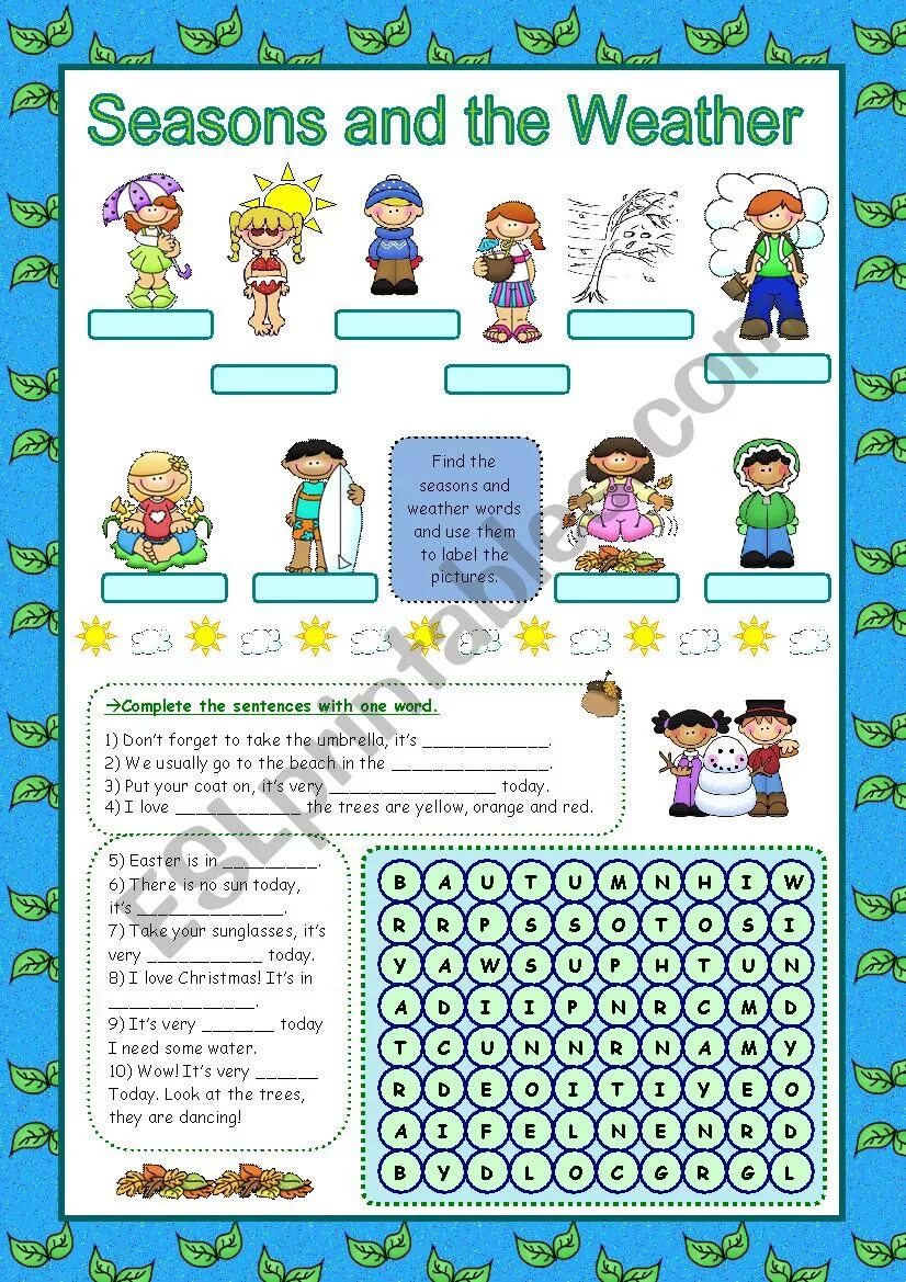 Seasons and weather Wordsearch for Kids. Упражнения на тему weather and Seasons. Кроссворд Seasons and weather. Weather Wordsearch Worksheets.